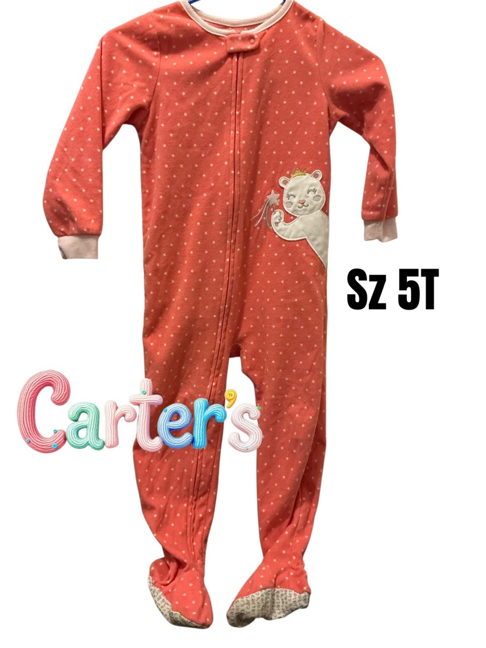 Carter's Coral Polka Dot Footed One-Piece Pajama
